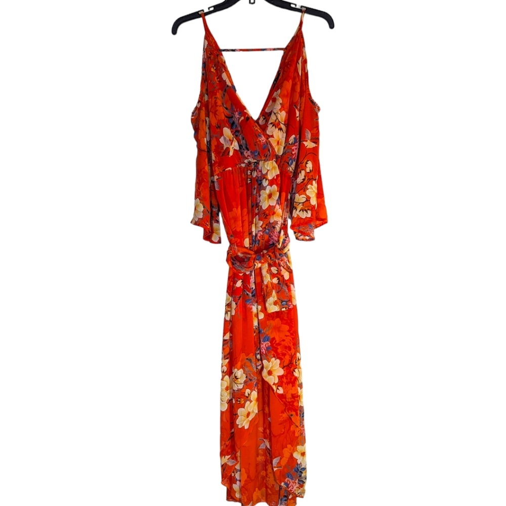 Miss Avenue Size S Womens Multicolor Floral 3/4 Sleeve Split Orange EUC